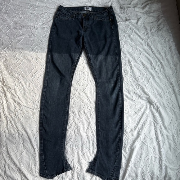 PAIGE Women's Skinny Jeans Dark Blue Wash With Ankle Slits - Picture 1 of 10